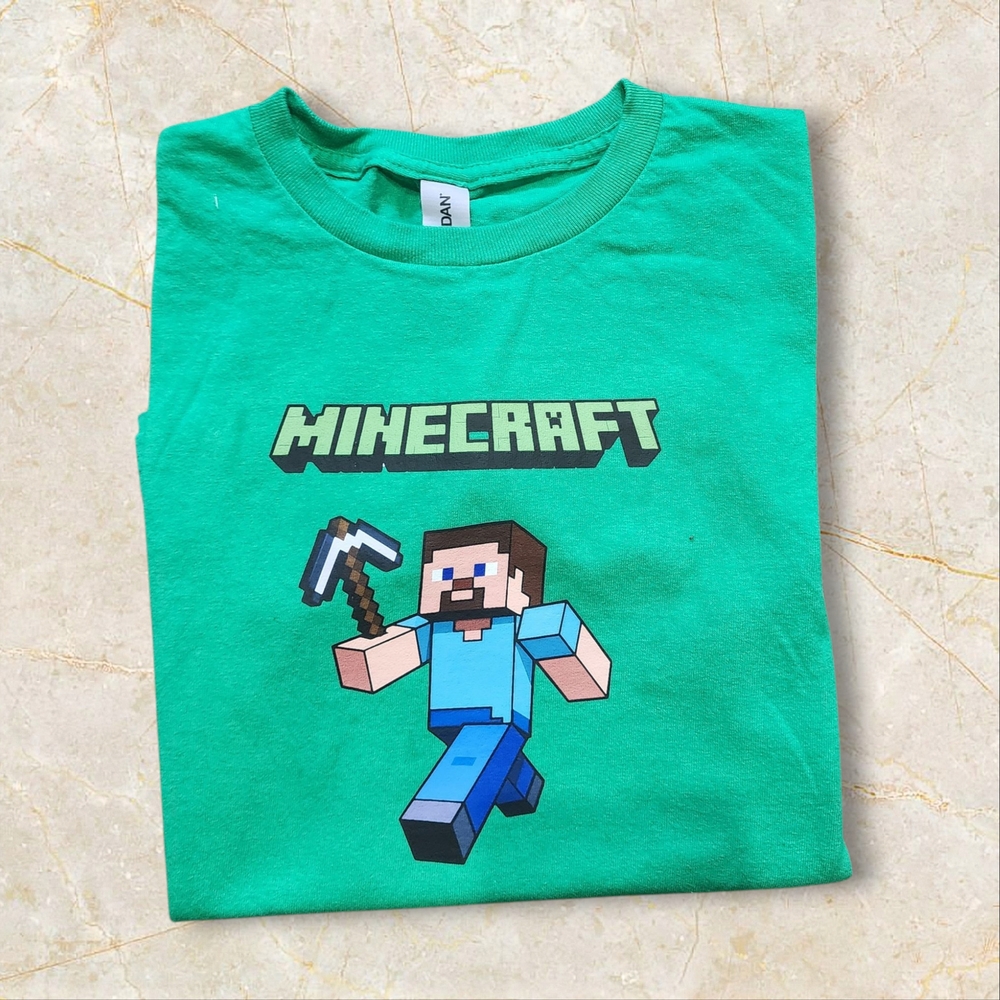 New Green Minecraft Short Sleeve Tee with Pixelated Design